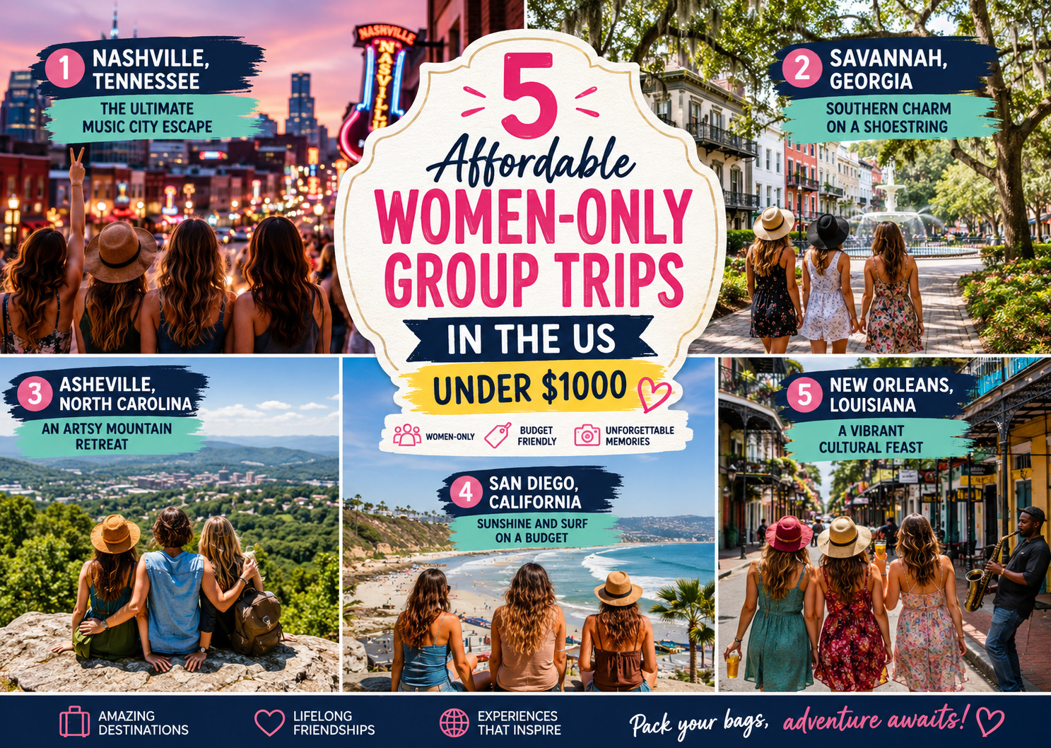 5 Affordable Women-Only Group Trips in the US Under $1000