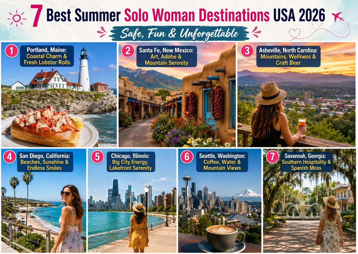 7 Best Summer Solo Woman Destinations USA 2026 (Safe, Fun & Unforgettable)