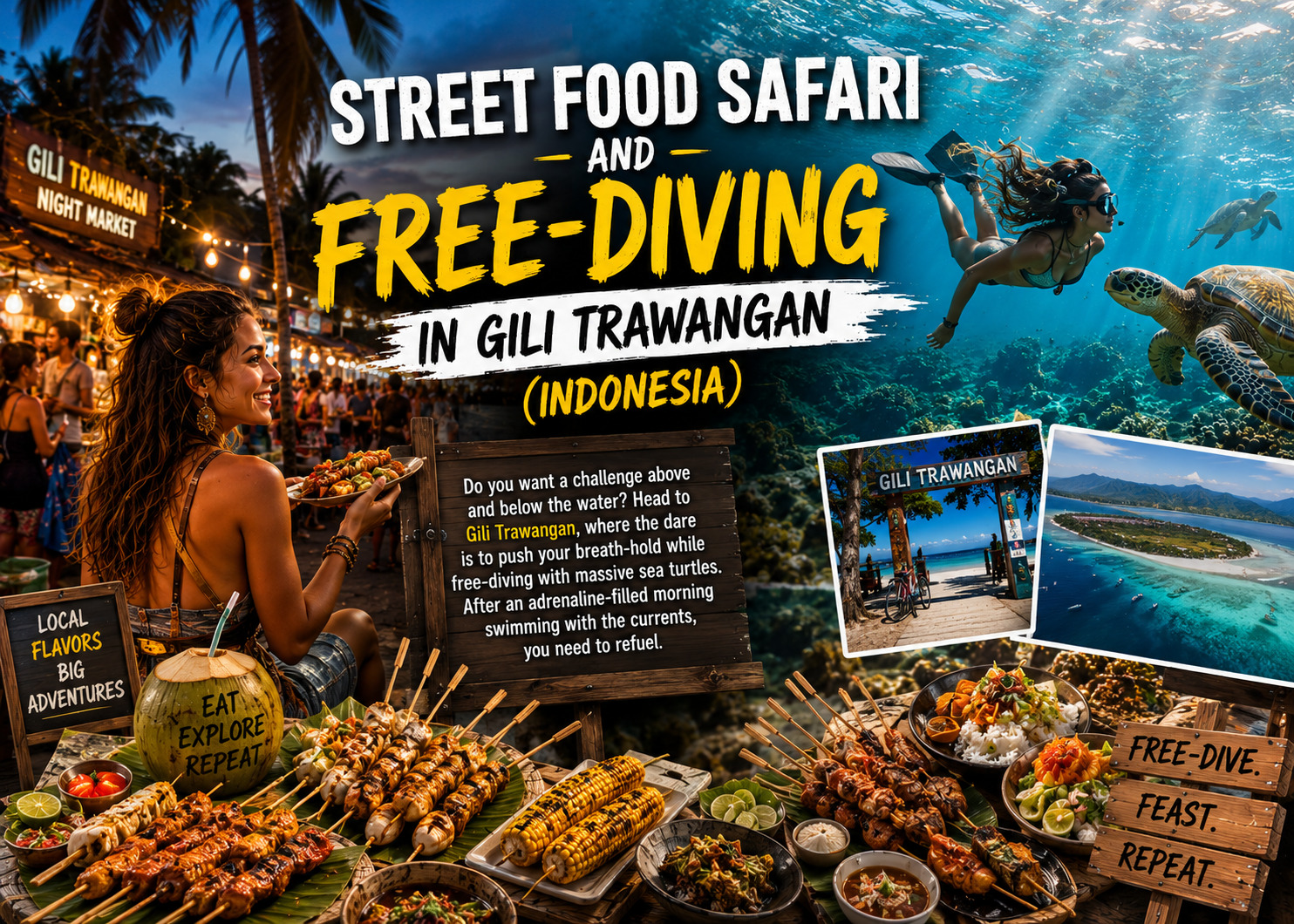  Street Food Safari and Free-Diving in Gili Trawangan (Indonesia)